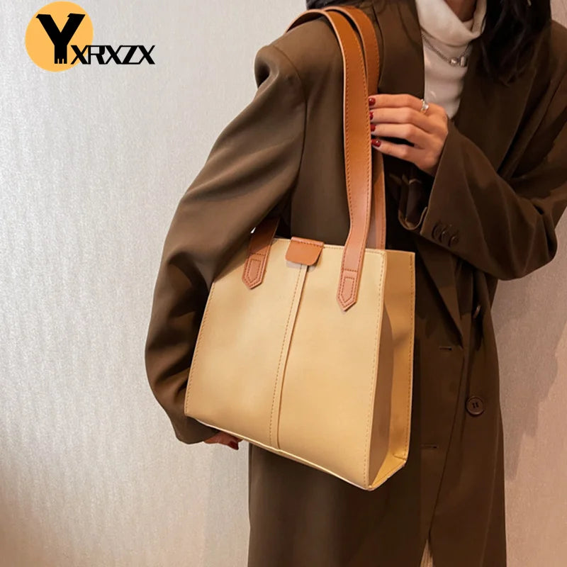 Large Capacity Women's Tote Bag PU Leather Vintage Shoulder Bag