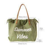 Large Capacity Tassel Shoulder Bag Cotton Canvas Handbag