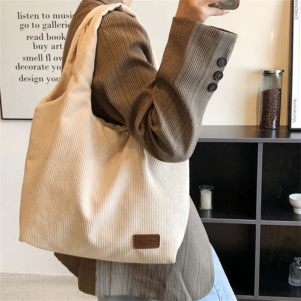 High Capacity Corduroy Ladies Shoulder Bag Solid Women's Handbag