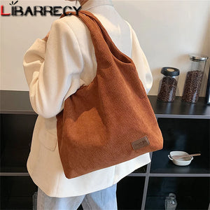 High Capacity Corduroy Ladies Shoulder Bag Solid Women's Handbag