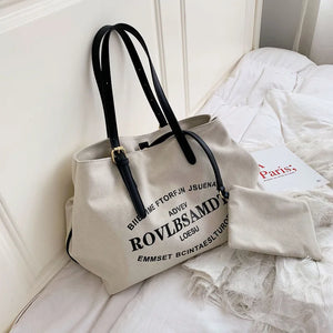 Casual Tote Bag Women Canvas Handbags Letter Print Travel Hobo Shoulder Bag