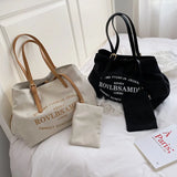 Casual Tote Bag Women Canvas Handbags Letter Print Travel Hobo Shoulder Bag