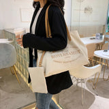 Casual Tote Bag Women Canvas Handbags Letter Print Travel Hobo Shoulder Bag