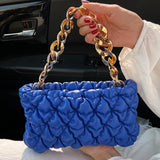 Women PU Leather Handbag Triangle Zipper Clutch Blue/Green Shoulder Bag