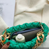 Women PU Leather Handbag Triangle Zipper Clutch Blue/Green Shoulder Bag