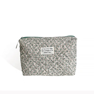 Quilted Cosmetic Pouch Fabric Zipper Beauty Case Portable Toiletry Bag