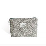 Quilted Cosmetic Pouch Fabric Zipper Beauty Case Portable Toiletry Bag