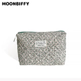 Quilted Cosmetic Pouch Fabric Zipper Beauty Case Portable Toiletry Bag