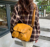 Large Cross-Body Bag Vintage Shoulder Bag Yellow Oilskin