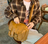 Large Cross-Body Bag Vintage Shoulder Bag Yellow Oilskin