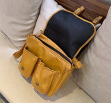 Large Cross-Body Bag Vintage Shoulder Bag Yellow Oilskin
