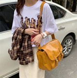 Large Cross-Body Bag Vintage Shoulder Bag Yellow Oilskin