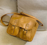Large Cross-Body Bag Vintage Shoulder Bag Yellow Oilskin