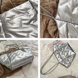 Large Down Fabric Cotton Shoulder Bags for Women Winter Casual