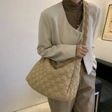 Large Down Feather Shoulder Bags for Women Winter Plaid Crossbody Handbag