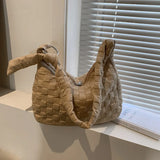 Large Down Feather Shoulder Bags for Women Winter Plaid Crossbody Handbag