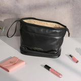 Large Double Layer Makeup Bag PU Leather Travel Organizer Toiletry Pouch