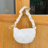 Large Quilted Cloud Shoulder Bag Women Solid Canvas Puffy Dumpling Bag