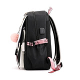 Teen Girls Pink Canvas School Bag USB Port Student Backpack