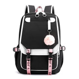 Pink Canvas School Backpack with USB Port for Teen Girls