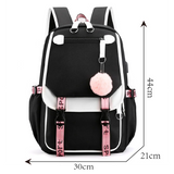 Teen Girls Pink Canvas School Bag USB Port Student Backpack