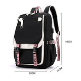 Pink Canvas School Backpack with USB Port for Teen Girls