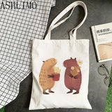 Capybara Cartoon Print Large Shopper Bag Canva Tote Handbag Women Beach Lady Bag