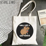 Capybara Cartoon Print Large Shopper Bag Canva Tote Handbag Women Beach Lady Bag