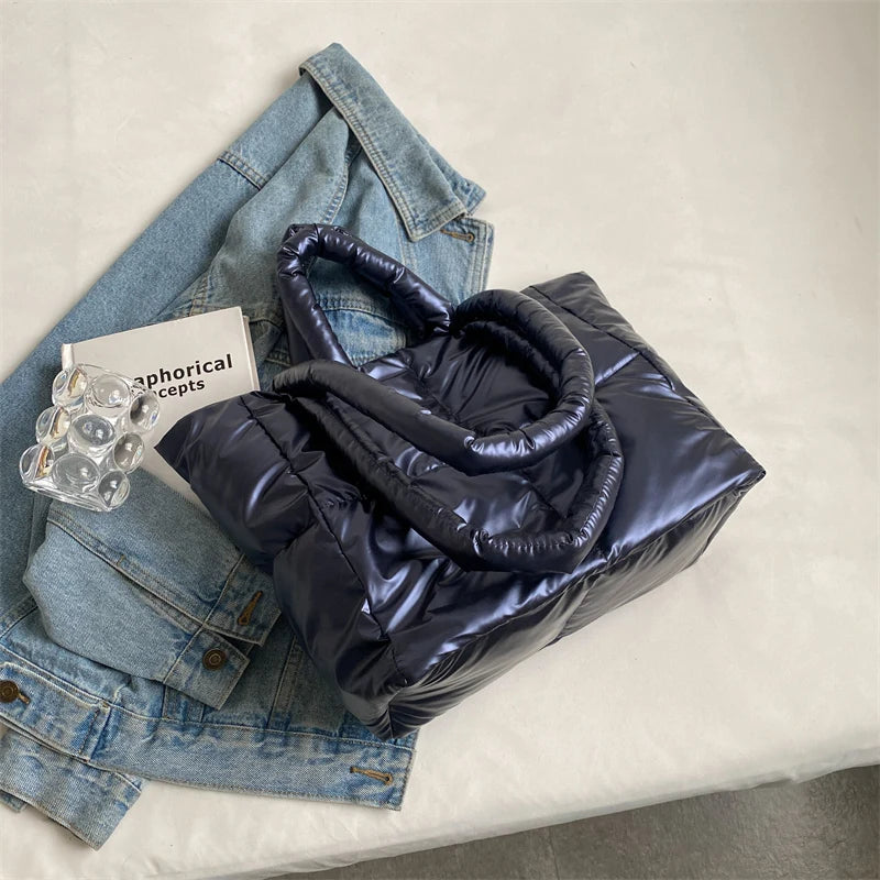 Quilted Large Shopper Bag Padded Cotton Handbag Tote Shoulder Bag