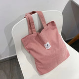 Corduroy Shopper Tote Bag Soft Handbag for Women