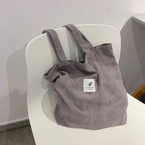 Corduroy Shopper Tote Bag Soft Handbag for Women