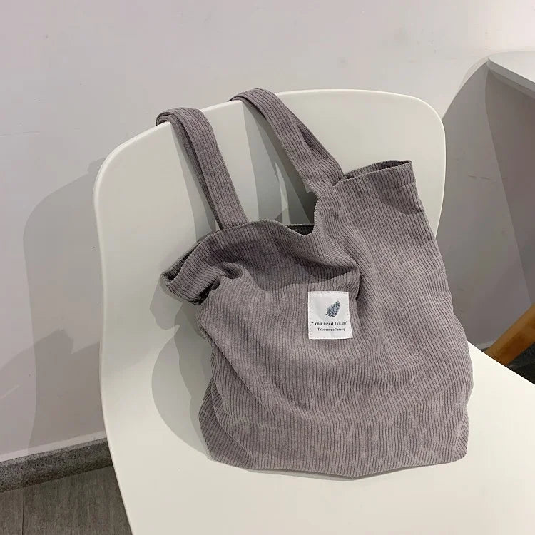 Corduroy Shopper Tote Bag Soft Handbag for Women