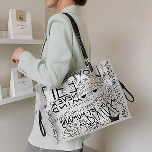Large Shopping Transparent Bag Printed Diagonal Beach Handbag