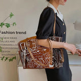 Large Shopping Transparent Bag Printed Diagonal Beach Handbag