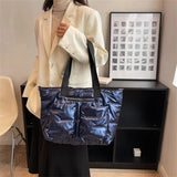 Women's Padded Shoulder Bag Winter Totes Striped Space Crossbody Handbag