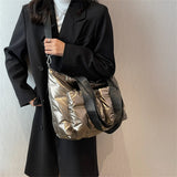 Women's Padded Shoulder Bag Winter Totes Striped Space Crossbody Handbag