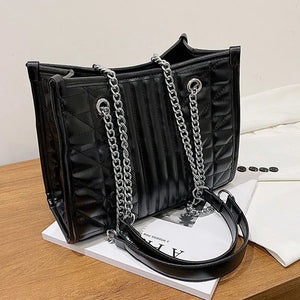 Quilted Chain Crossbody Tote Bag Leather Shoulder Bag