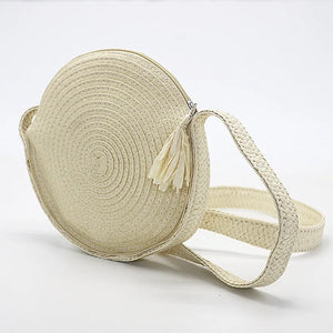 Vintage Woven Straw Beach Bag Circular Weaving Shoulder Bag Bohemian Totes