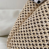 Summer Beach Straw Shoulder Bag with Silk Ribbon Handle