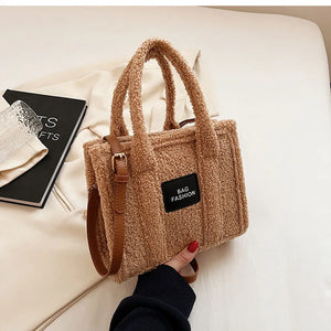 Large Suede Leather Tote Bag Soft Lambswool Shoulder Crossbody Handbag