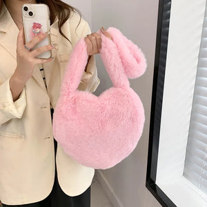 Plush Winter Tote Bag for Women Fluffy Fur Handbag