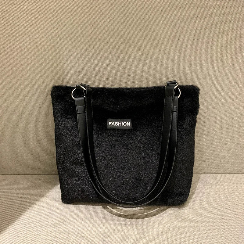Winter Plush Tote Bag for Women Soft Fluffy Fur Lady Handbags