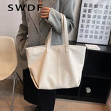 Large Tote Shoulder Bags Vintage Women Soft PU Leather Handbags