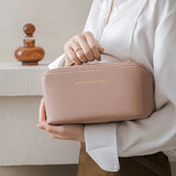 Travel Cosmetic Bag for Women Leather Makeup Organizer Female Toiletry Kit Bags