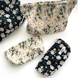 Large Women Floral Cosmetic Bag Cotton Relief Zipper Washing Makeup Storage Bag