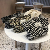 Leopard Cosmetic Bag Canvas Waterproof Zipper Make Up Bag Travel