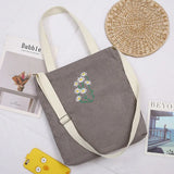 Women Canvas Tote Shopping Bag Corduroy Handbag Crossbody Book Bag