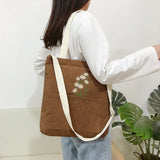 Women Canvas Tote Shopping Bag Corduroy Handbag Crossbody Book Bag