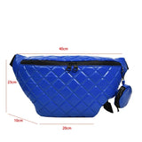 Large Women's Waist Bag Chest Bag Grid Leather Waterproof Fanny Pack