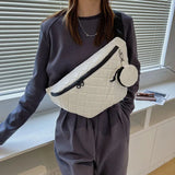 Large Women's Waist Bag Chest Bag Grid Leather Waterproof Fanny Pack